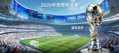 2026年世界杯决赛赛场与冠军奖杯示意图