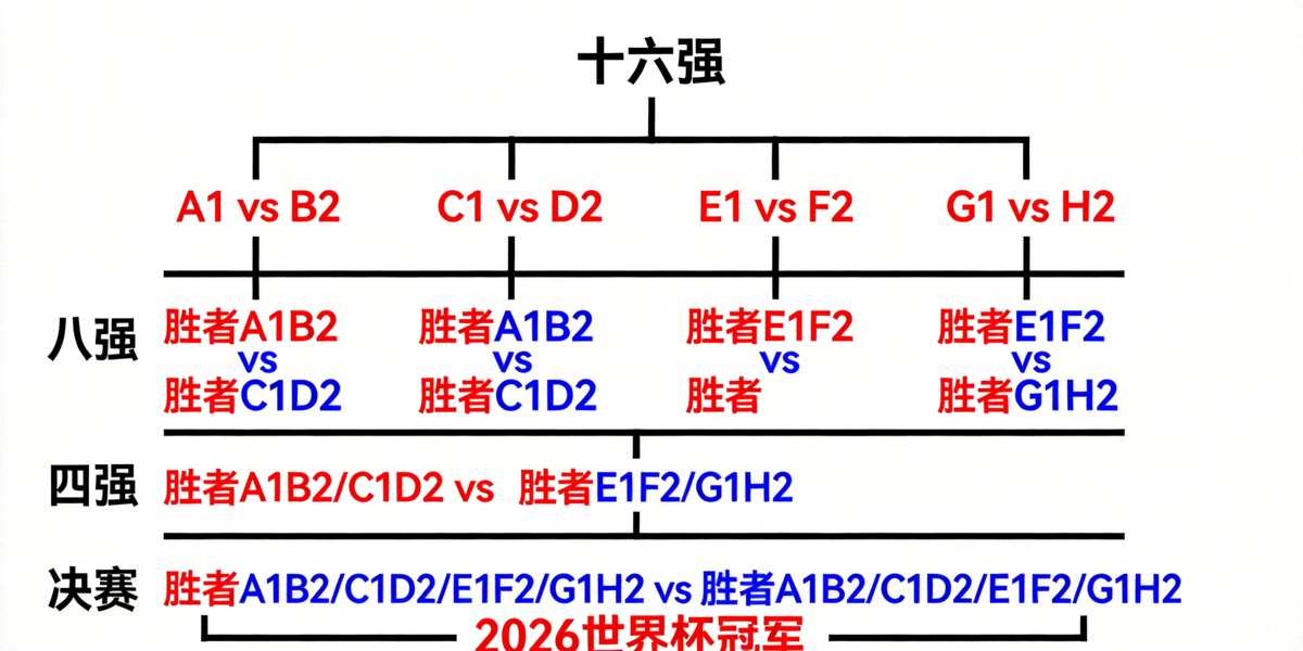 2026年世界杯淘汰赛完整晋级树状图，从十六强到决赛的冠军之路，包含所有对阵与轮次