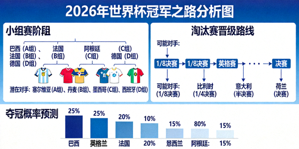 2026年世界杯冠军之路分析图，展示热门球队晋级路线与潜在对手