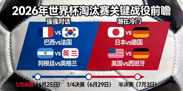 2026年世界杯淘汰赛关键战役前瞻，标注强强对话与潜在冷门