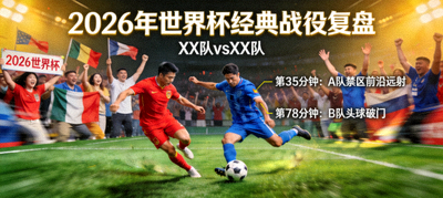 2026年世界杯经典战役复盘图，两支强队激烈对抗的赛场瞬间，背景为球迷欢呼场景