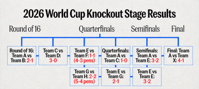 2026 World Cup knockout stage results showing bracket progression and final scores