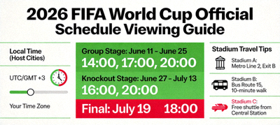 2026 FIFA World Cup official schedule viewing guide with time zone conversion and stadium travel tips
