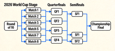 2026 World Cup knockout stage bracket analysis chart showing the road to the championship final
