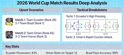 2026 World Cup match results deep analysis showing upset scenarios and tactical breakdowns