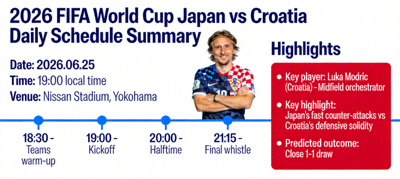 2026 FIFA World Cup daily schedule summary for Japan vs Croatia match with key highlights