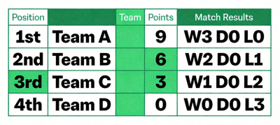 2026 FIFA World Cup Group A standings with team positions, points, and match results