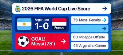 2026 FIFA World Cup live score feed with real-time goal alerts and match events
