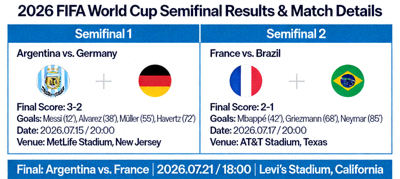 2026 FIFA World Cup semifinal results and match details