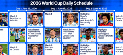 2026 World Cup daily schedule with match reports and highlights for each day
